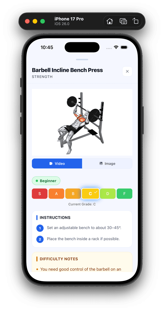 Exercise details screen