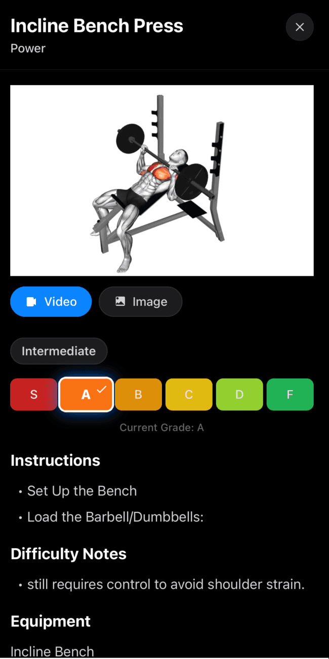 Exercise details screen