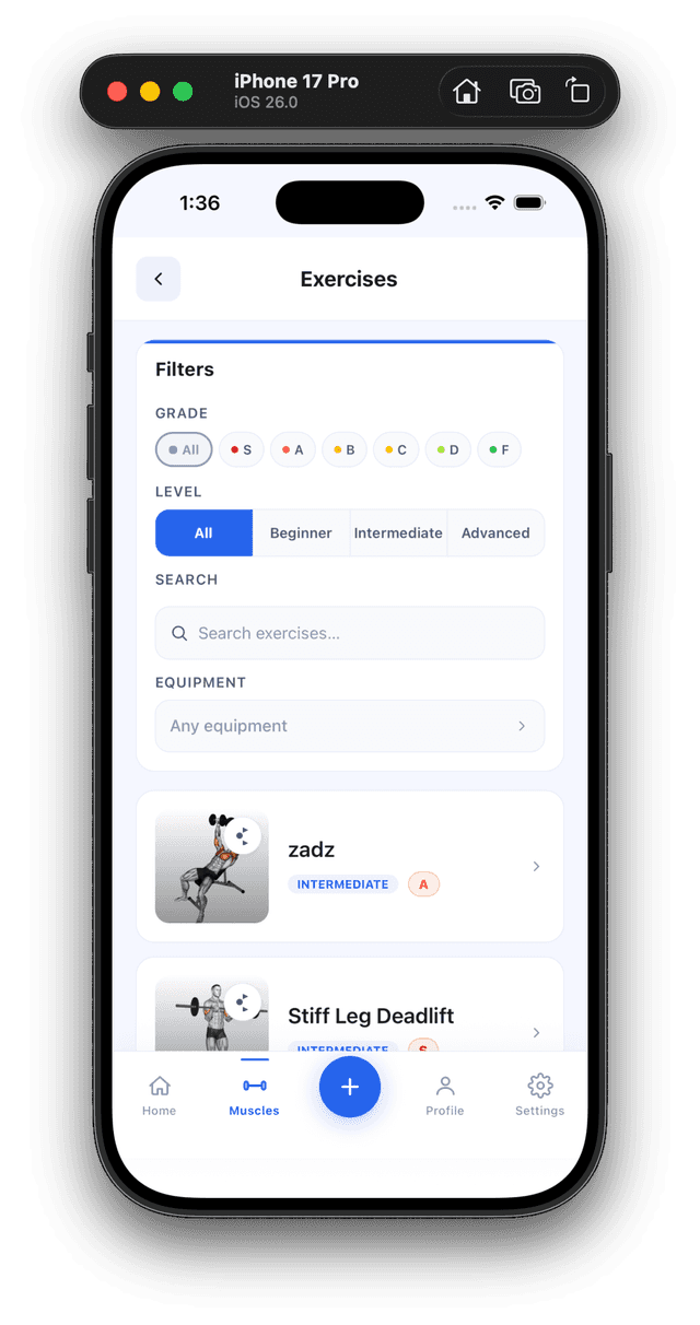 Discover exercises screen