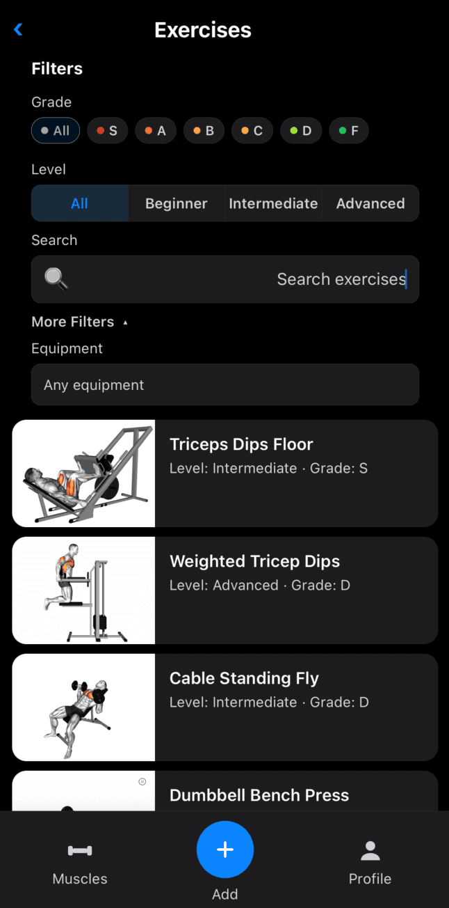 Discover exercises screen