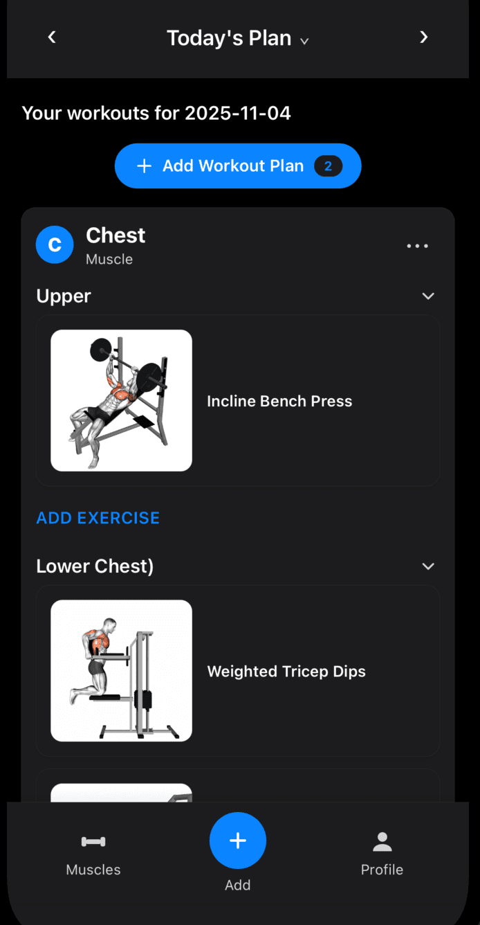 Create workouts screen